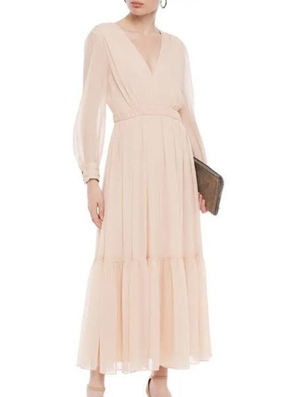 Sandro "Chaireen" Gathered Metallic Georgette Maxi Dress. NEW WITH TAGS .